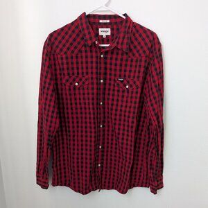 Men's Wrangler Checkered Pearl Snap Western Shirt, XL
